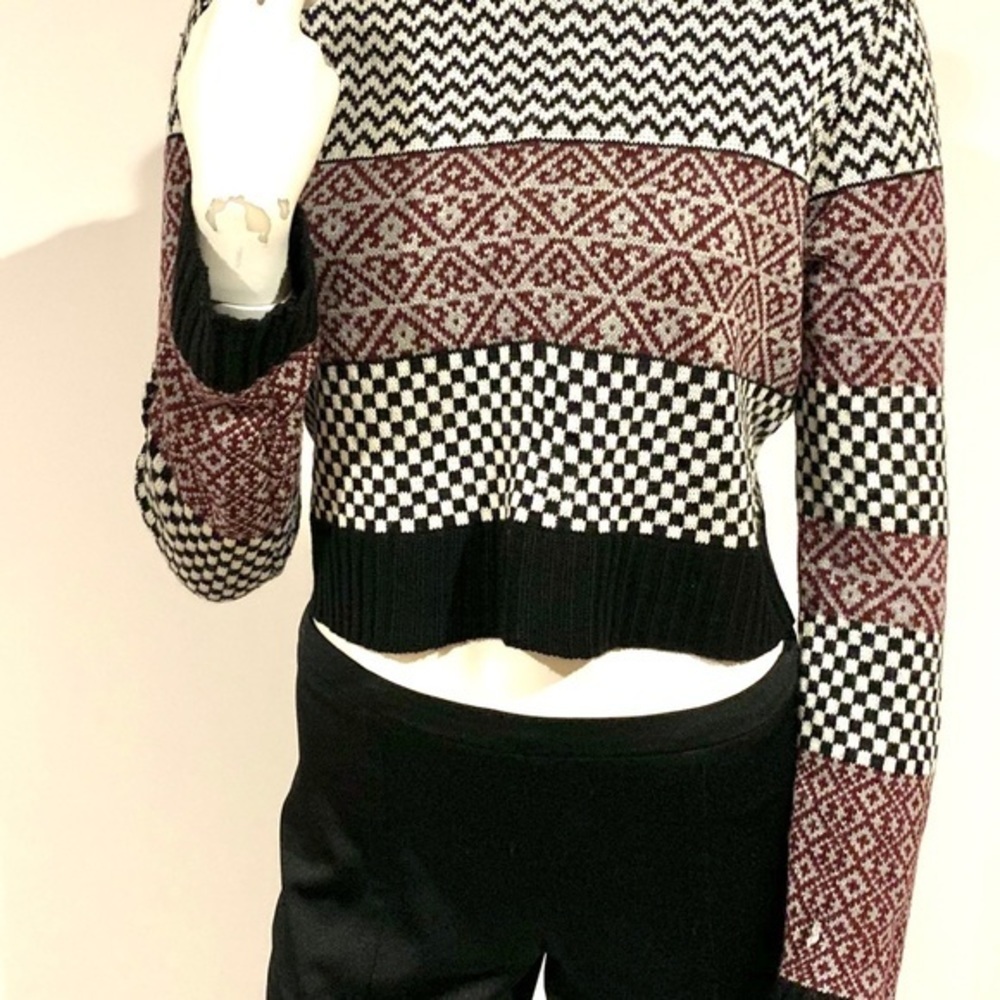 Multi Pattern Color Block Soft Cropped Sweater - Picture 2 of 10